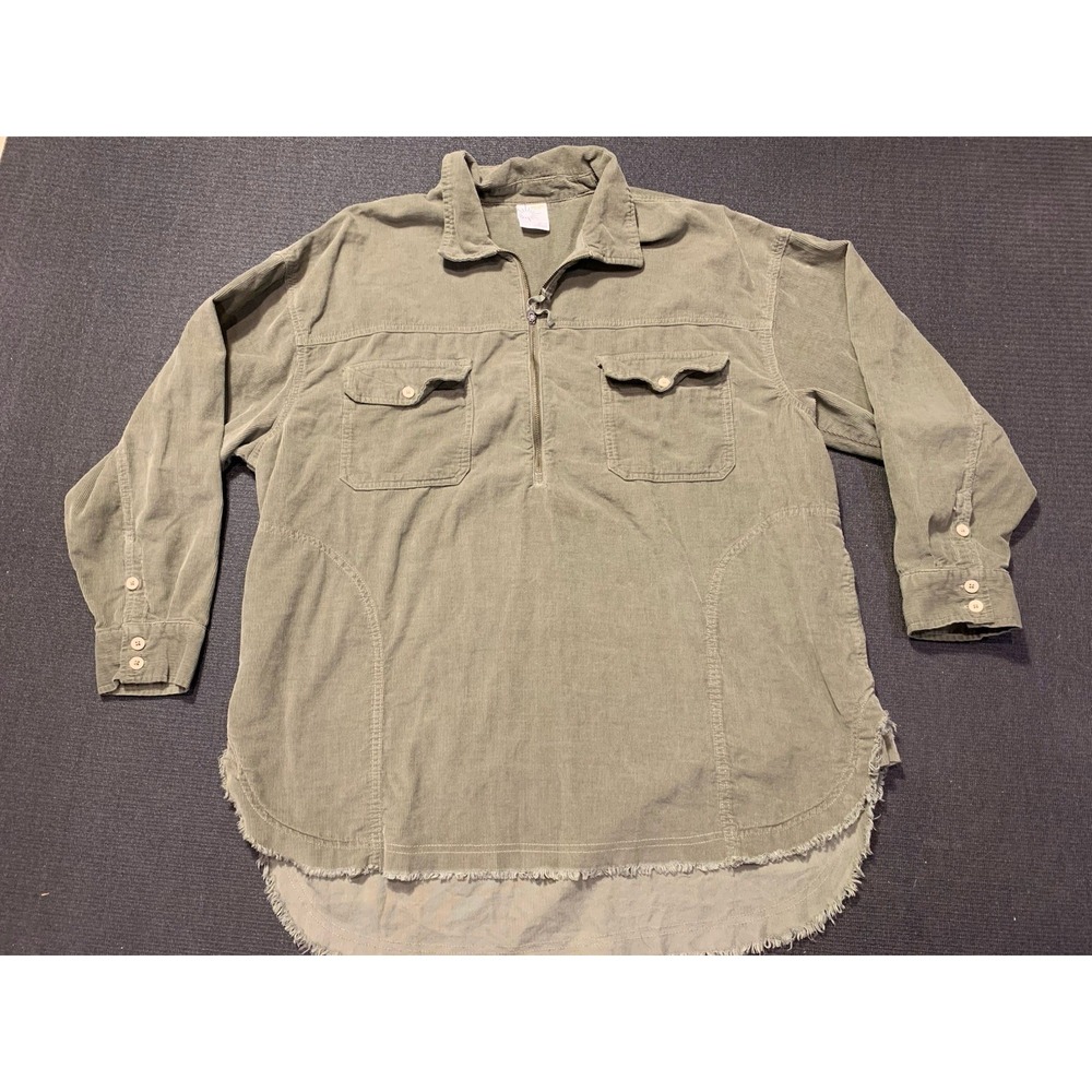Aerie Offline Corduroy Oversized Quarter Zip Pullover Shacket XL Green‎ Cotton